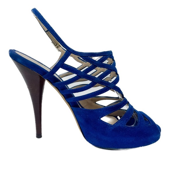 Fendi Royal Blue Suede Strappy Sling Back High Heel Platform Sandals size 39.5 - Picture 8 of 14